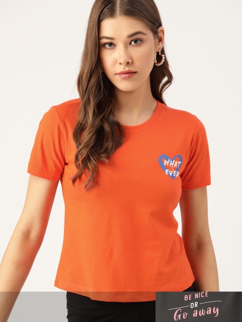 

DressBerry Women Pack of 2 Typography Print T-shirts, Rust