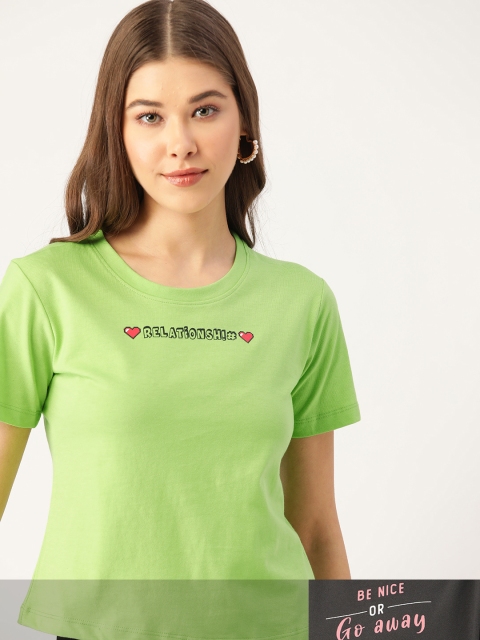 

DressBerry Women Pack of 2 Typography Print T-shirts, Green