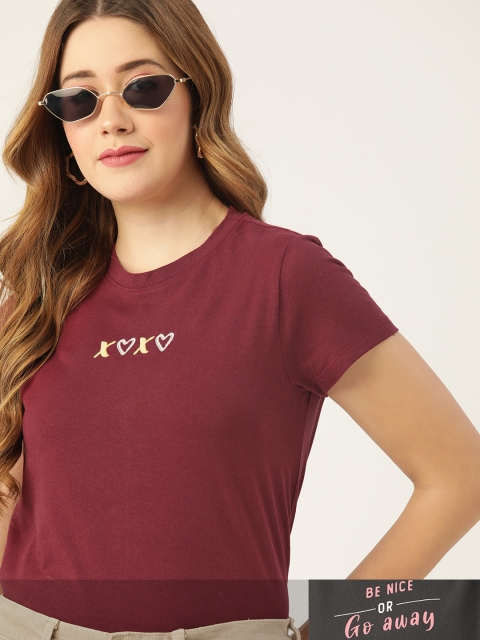 

DressBerry Women Pack of 2 Typography Print T-shirts, Maroon