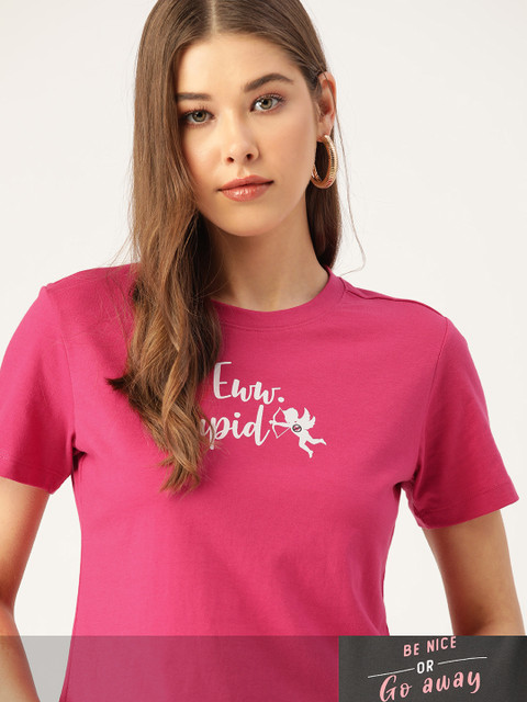 

DressBerry Women Pack of 2 Typography Print T-shirts, Pink
