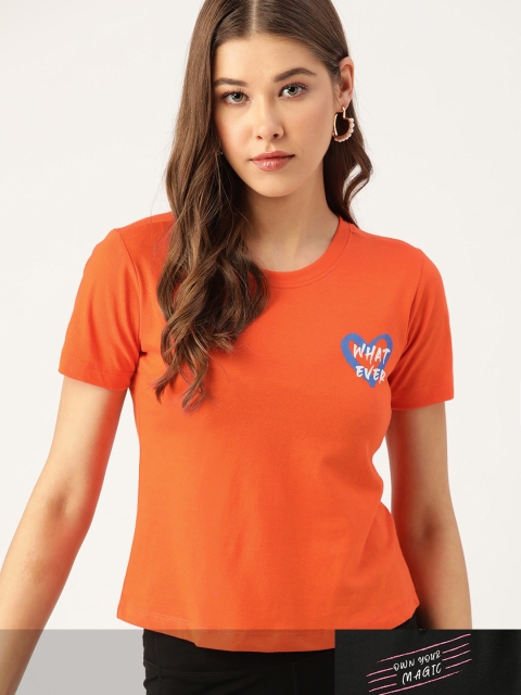 

DressBerry Women Pack of 2 Typography Print T-shirts, Rust