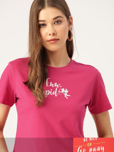 

DressBerry Women Pack of 2 Typography Print T-shirts, Pink