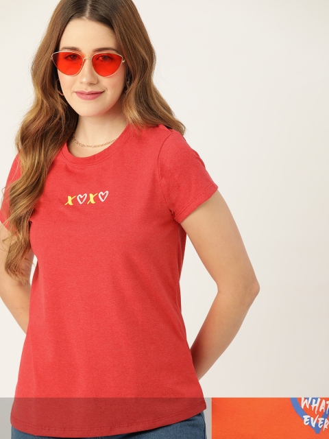

DressBerry Women Pack of 2 Typography Print T-shirts, Red