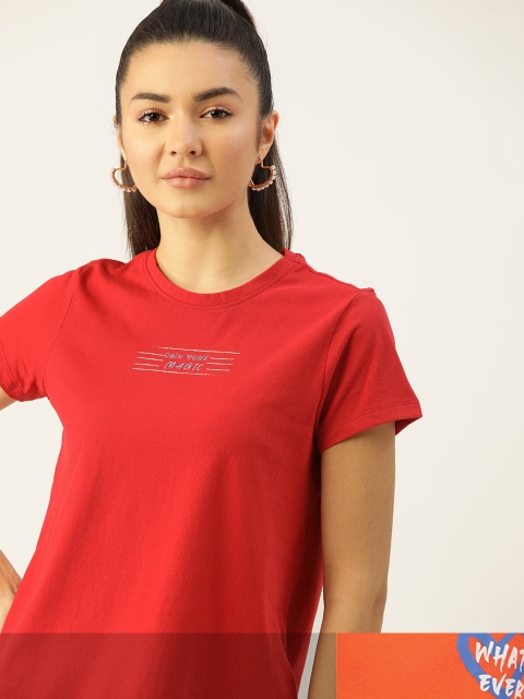 

DressBerry Women Pack of 2 Typography Print T-shirts, Rust