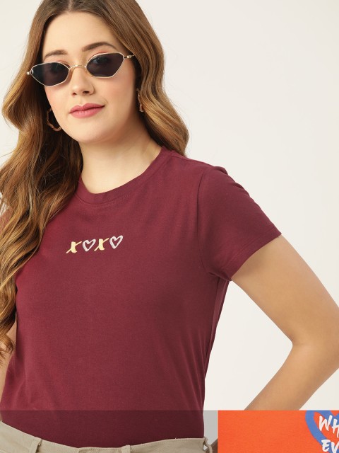

DressBerry Women Pack of 2 Typography Print T-shirts, Maroon