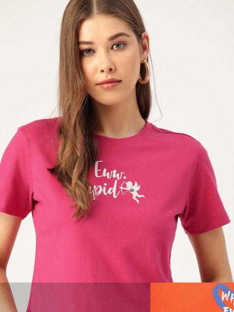 

DressBerry Women Pack of 2 Typography Print T-shirts, Pink