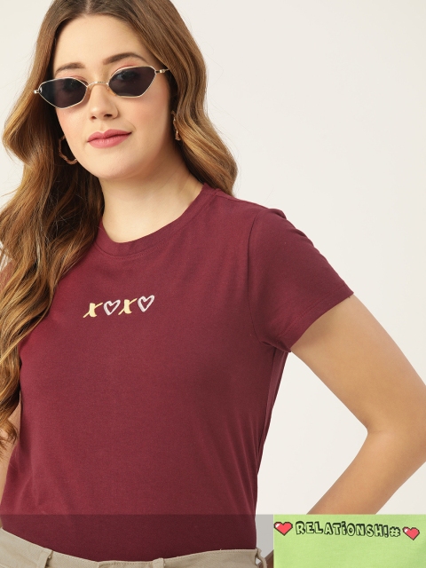 

DressBerry Women Pack of 2 Typography Print T-shirts, Maroon