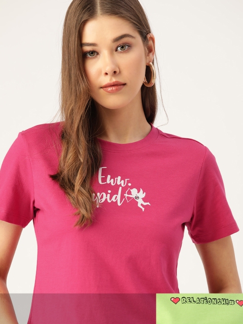 

DressBerry Women Pack of 2 Typography Print T-shirts, Pink