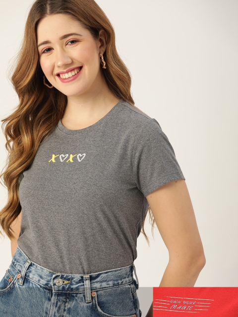 

DressBerry Women Pack of 2 Typography Print T-shirts, Grey melange