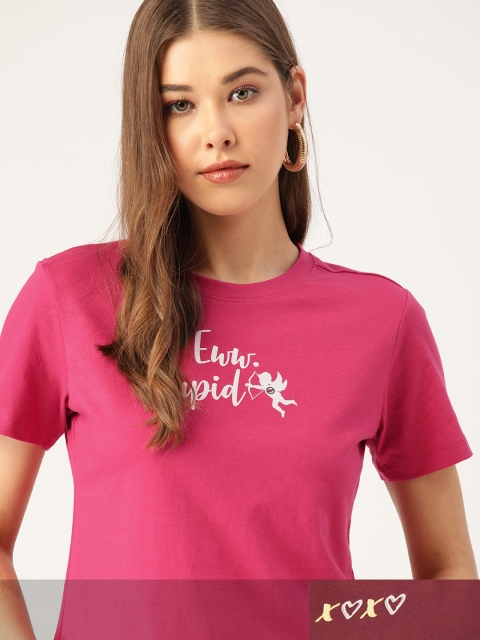 

DressBerry Women Pack of 2 Typography Print T-shirts, Pink