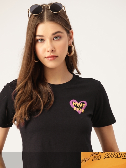 

DressBerry Women Pack of 2 Typography Print T-shirts, Mustard