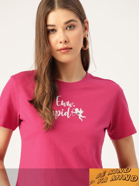 

DressBerry Women Pack of 2 Typography Print T-shirts, Pink