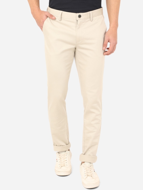 

JADE BLUE Men Cream-Coloured Pure Cotton Chinos Trousers