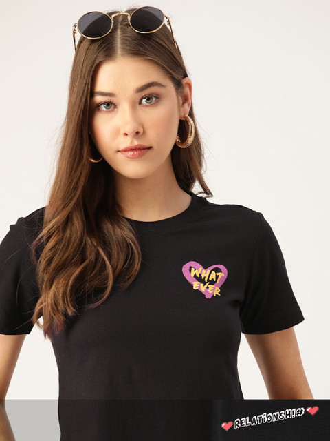 

DressBerry Women Pack of 2 Typography Print T-shirts, Black