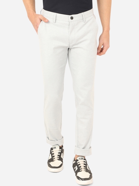 

JADE BLUE Men Grey Textured Slim Fit Trousers