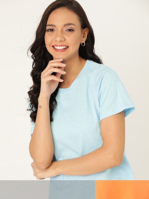 

DressBerry Women Pack of 2 Solid T-shirts, Blue