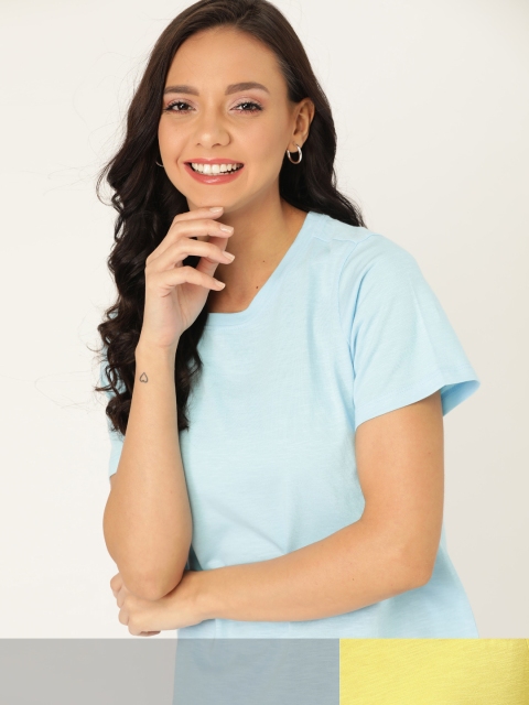 

DressBerry Women Pack of 2 Solid T-shirts, Blue