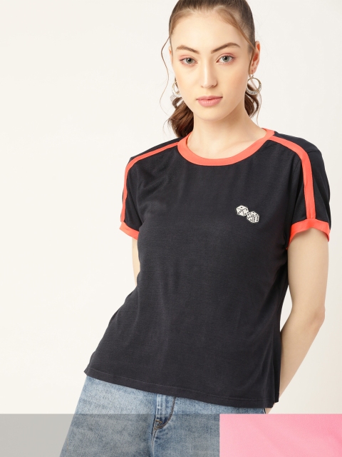 

DressBerry Women Pack of 2 Solid T-shirts, Navy blue
