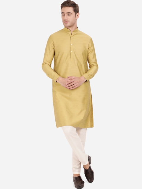 

Modi Kurta Men Gold-Toned Solid Cotton Kurtas
