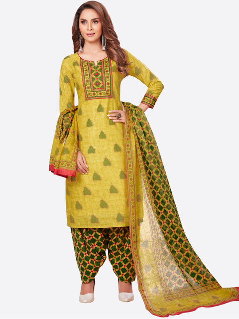 

SALWAR STUDIO Women Yellow Printed Pure Cotton Kurta with Salwar & With Dupatta