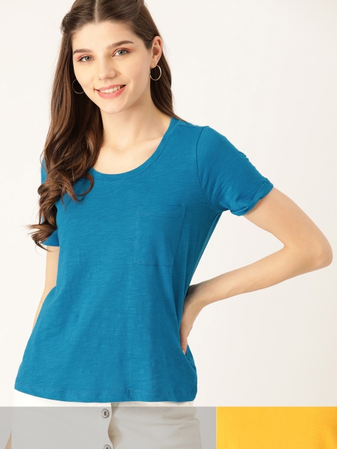 

DressBerry Women Pack of 2 Pure Cotton T-shirts, Mustard