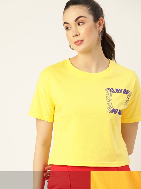 

DressBerry Women Pack of 2 Pure Cotton T-shirts, Mustard