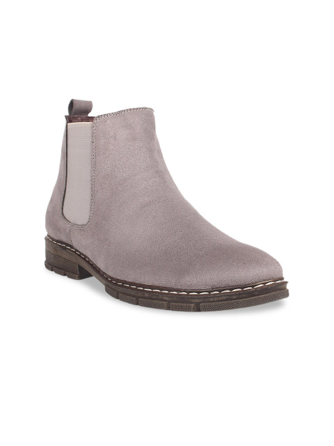 

Vardhra Men Grey Suede Flat Boots