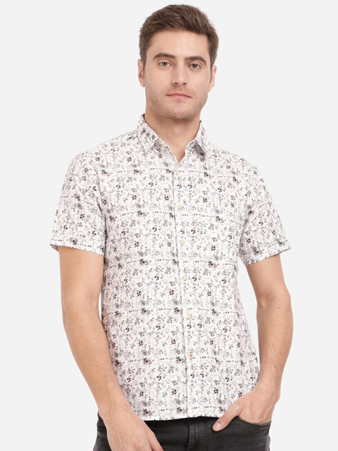 

Greenfibre Men White Slim Fit Printed Cotton Casual Shirt