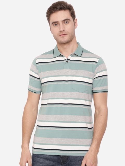 

Greenfibre Men Grey Striped Polo Collar Slim Fit T-shirt