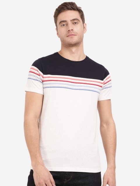 

Greenfibre Men Navy Blue & White Colourblocked Slim Fit T-shirt