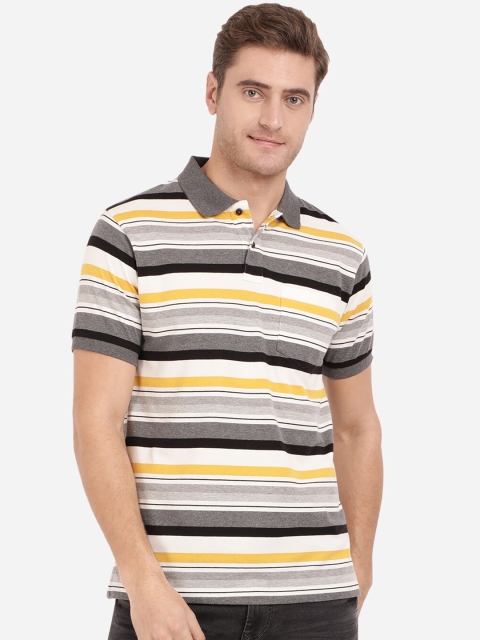 

Greenfibre Men Grey Striped Polo Collar Slim Fit T-shirt