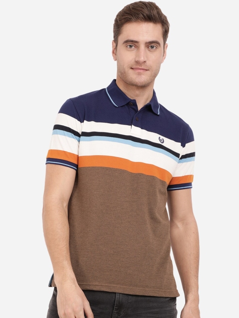 

Greenfibre Men Brown Striped Polo Collar Slim Fit T-shirt