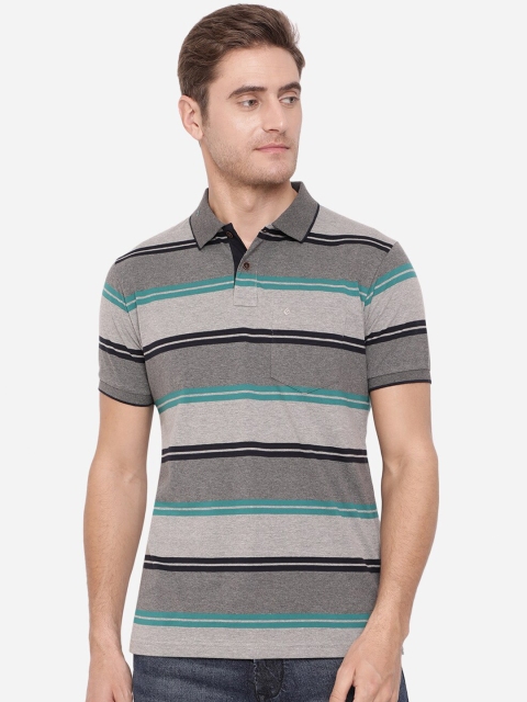 

Greenfibre Men Grey Striped Polo Collar Slim Fit T-shirt