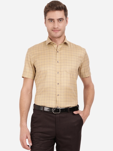 

Greenfibre Men Beige Windowpane Checks Checked Formal Shirt