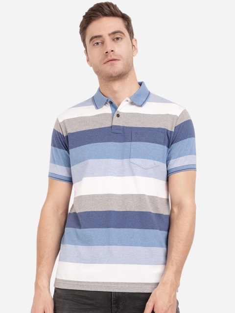 

Greenfibre Men Blue & White Striped Polo Collar Slim Fit T-shirt