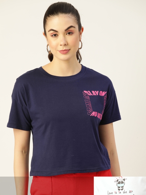 

DressBerry Women Pack of 2 Pure Cotton T-shirts, Navy blue