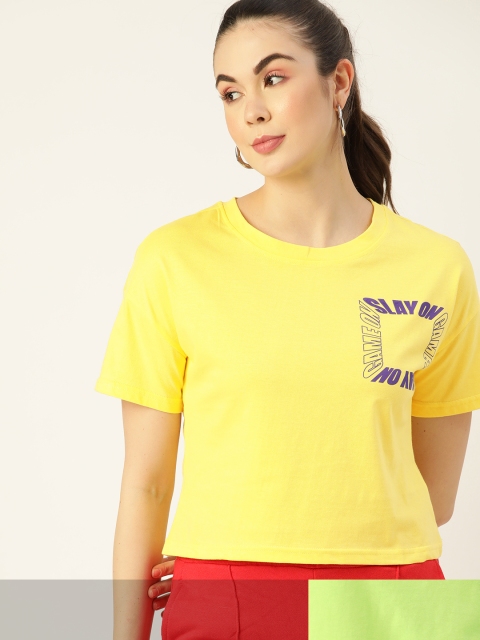 

DressBerry Women Pack of 2 Pure Cotton T-shirts, Yellow