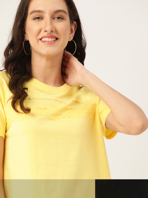 

DressBerry Women Pack of 2 Pure Cotton Solid T-Shirts, Yellow