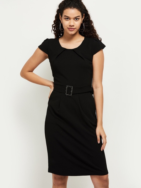 

max Black Solid Sheath Dress
