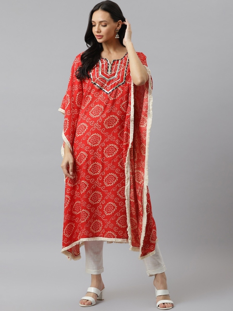 

Stylum Women Red Geometric Printed Keyhole Neck Flared Sleeves Kaftan Kurta