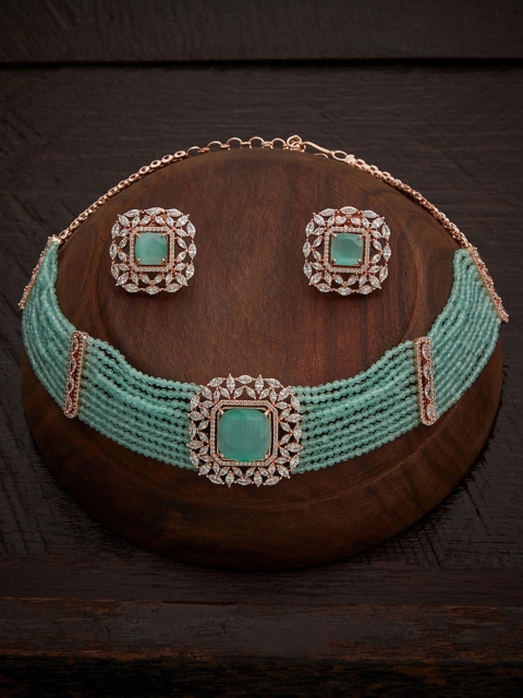 

Kushal's Fashion Jewellery Sea Green & Rose Gold-Plated Jewellery Set