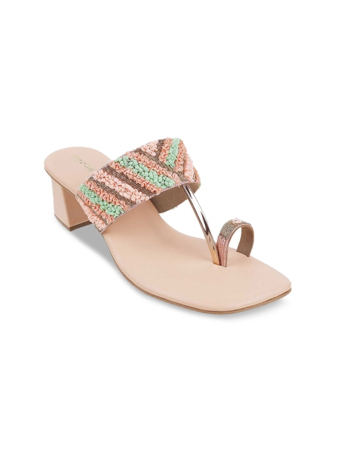 

Mochi Women Peach-Coloured & Green Embellished Block Heels
