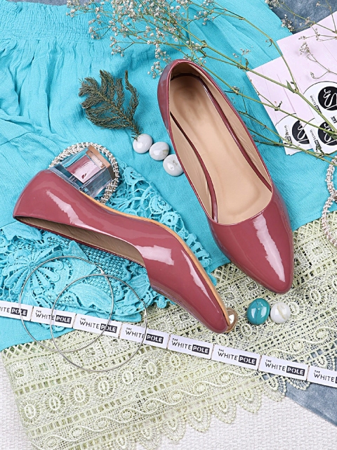 

THE WHITE POLE Beige Embellished Party Block Pumps with Bows