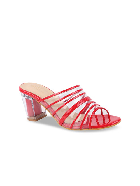 

THE WHITE POLE Red Striped Block Heels