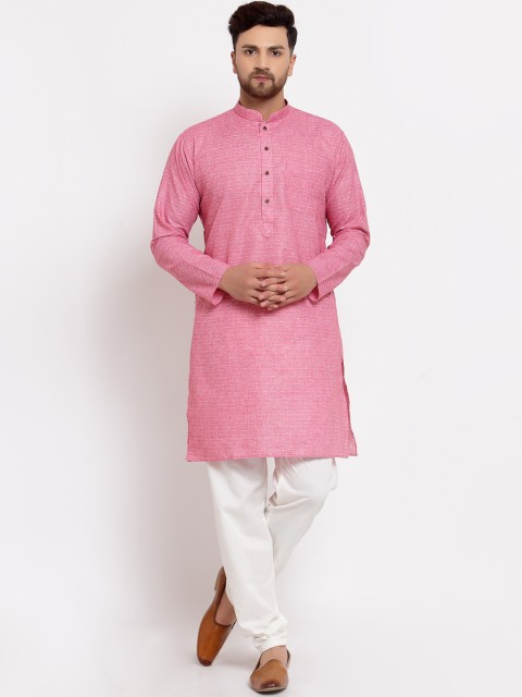

MOHANLAL SONS Men Pink & White Solid Cotton Kurta with Pyjamas
