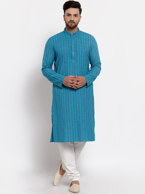 

MOHANLAL SONS Men Turquoise Blue Pure Cotton Kurta with Churidar