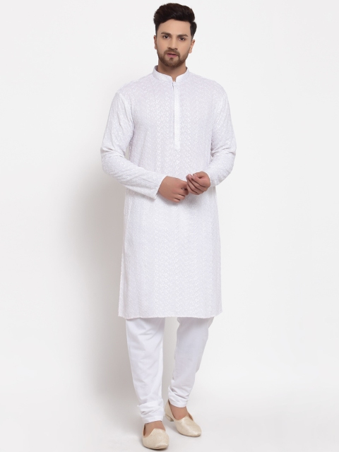 

MOHANLAL SONS Men White Floral Embroidered Chikankari Kurta with Pyjamas