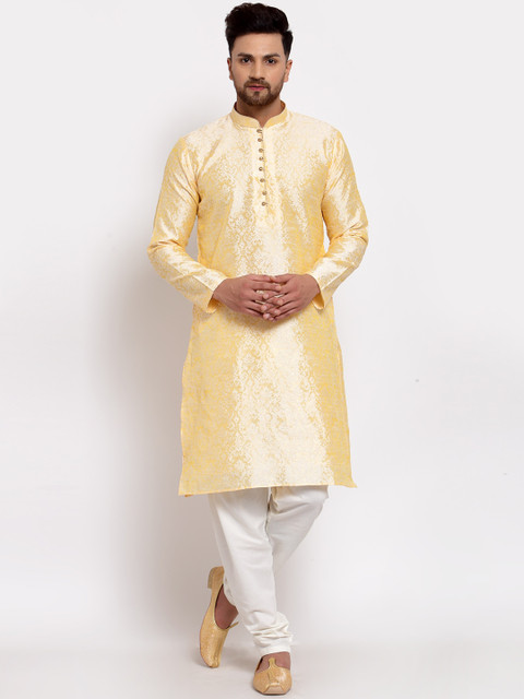 

MOHANLAL SONS Men Yellow & White Kurta with Pyjamas