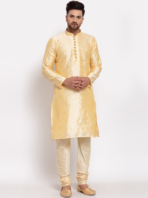 

MOHANLAL SONS Men Yellow & Gold-Toned Self Design Kurta with Churidar