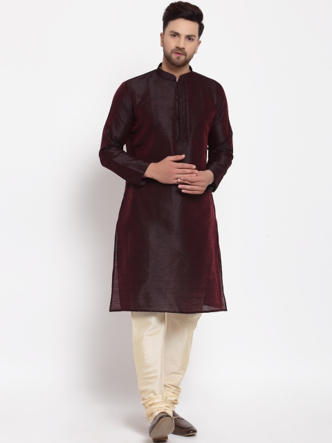 

MOHANLAL SONS Men Burgundy Dupion Silk Kurta with Churidar